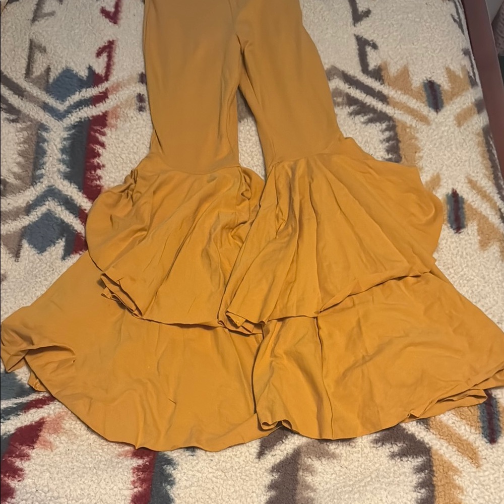 Kantha Bae Open Hearts Mustard Yellow Flared Pants XS/S
